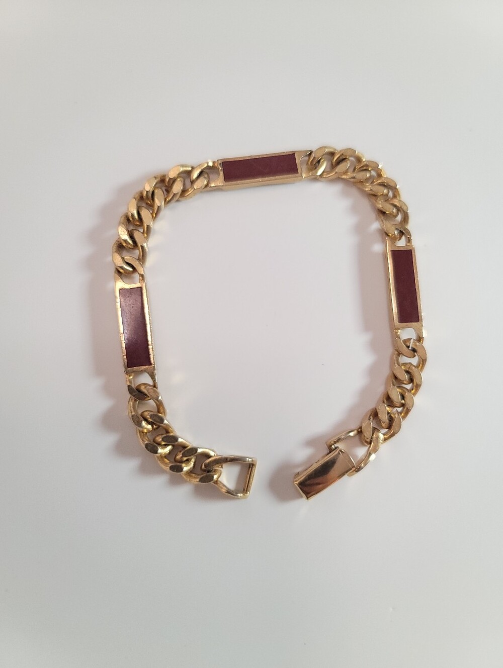 Avon "Trazarra Wrist Chain" Walnut Enamel & Goldtone Bracelet Vintage 1978